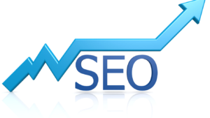 Upward trending blue arrow graph symbolizing SEO growth, higher search rankings, and improved website performance