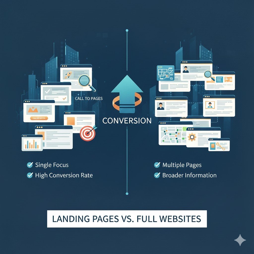 Difference between landing pages and full websites